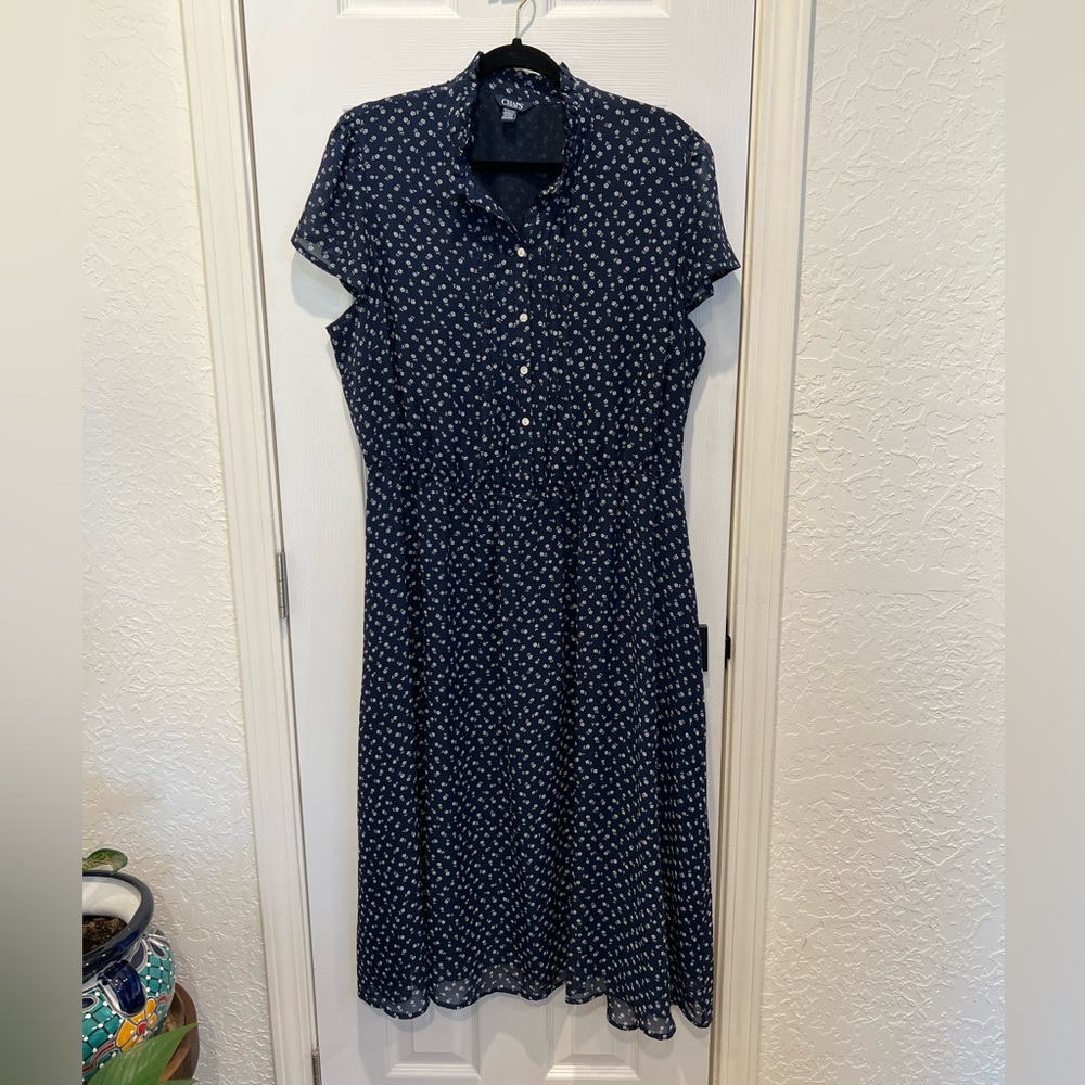 Chaps Floral Dress Blue with White Flowers Size XXL
